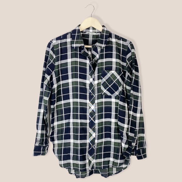 Athleta Tops - Athleta Button Down Plaid Top Green Black Sz S